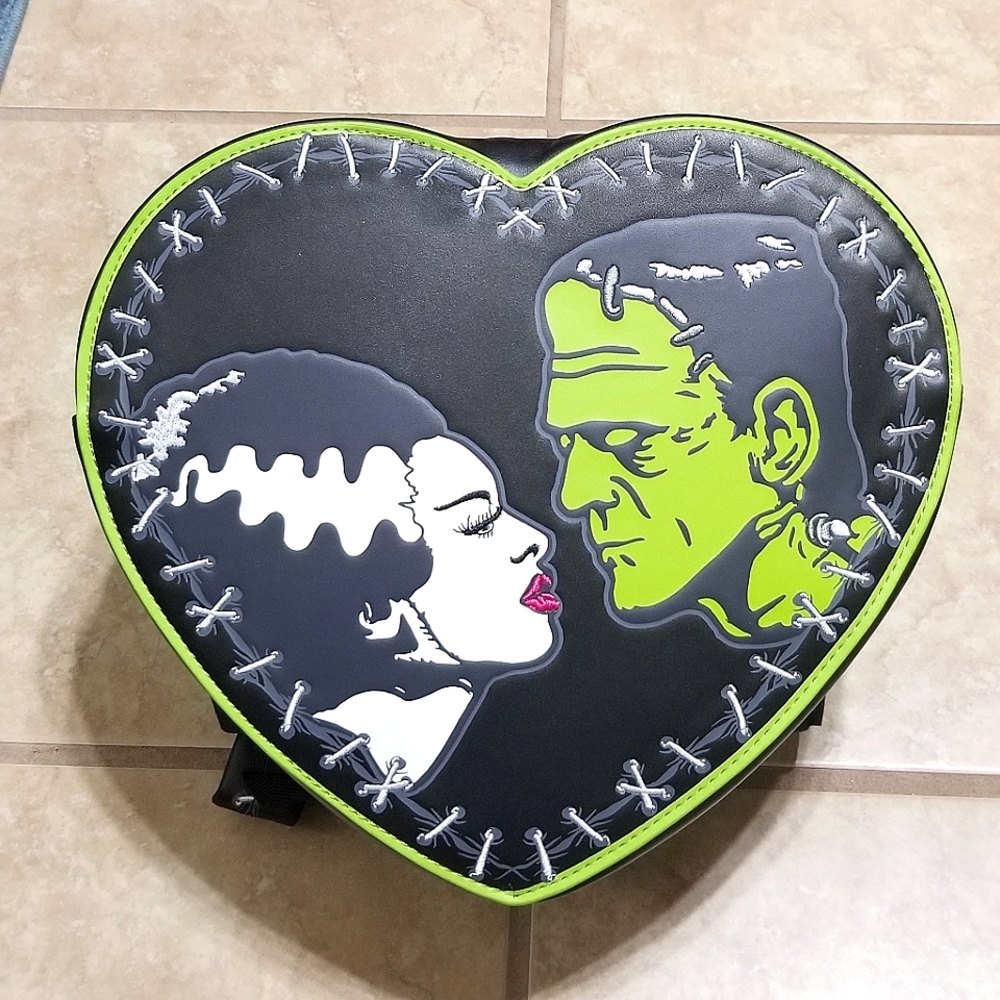 Rock Rebel Universal Monsters Bride & Frankenstein Heart Mini Backpack